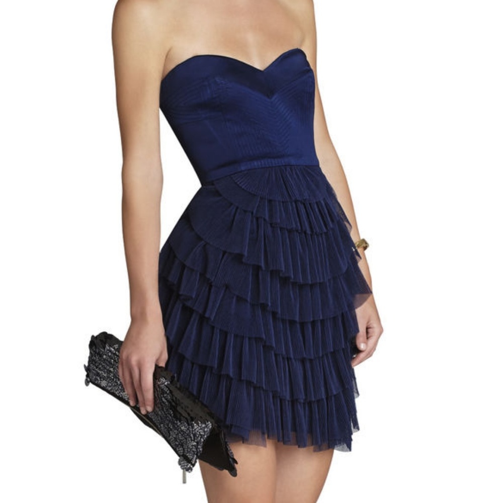 BCBGMaxazria Navy Pleated Ruffle "SAS" dress NWT